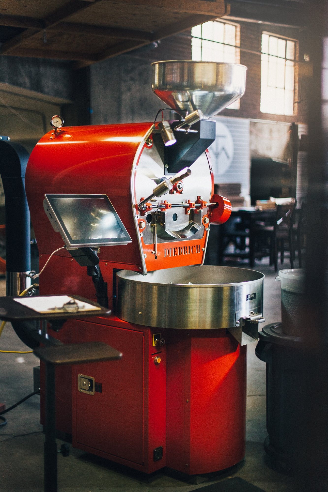 A Diedrich 12 Kilo coffee roaster previously used for Thou Mayest coffee at sunrise in the old warehouse