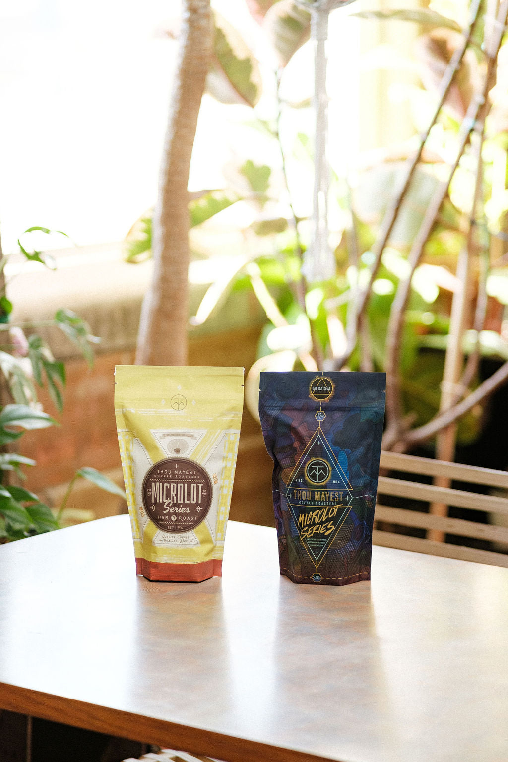 Microlot Series coffee bags on a table